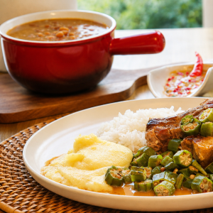 Costelinha com Quiabo da Travessia - Pork Ribs and Okra with Creamy Cornmeal Angu